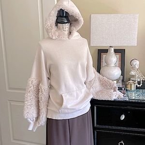 Express One Eleven Hooded Faux Sherpa Sweatshirt